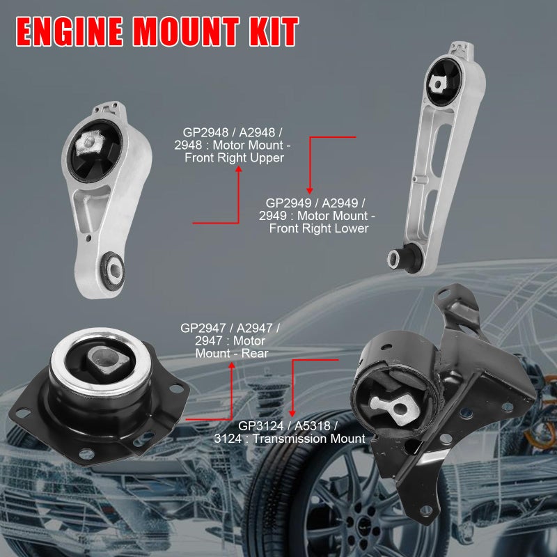 zaygyize 4 Pcs Engine Motor Mount and Transmission Mount Set Compatible with Dodge Neon 2003 2004 2005 20L Automatic Transmission A2949 A2948 A2947 A5318 - Image 4
