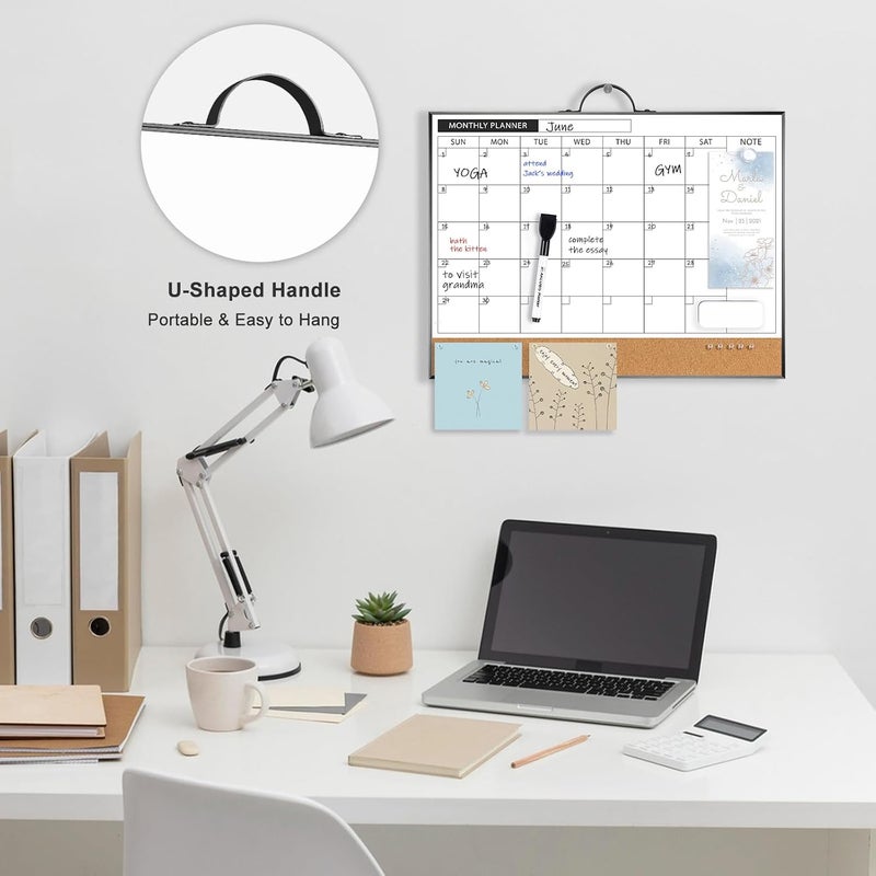 ARCOBIS Monthly Calendar Whiteboard Dry Erase Cork Board Combination for Wall, 12"x16" Magnetic Dry Erase Board, Double-Sided White Board, Portable Board for Planning, Office, School, Home, Black - Image 5