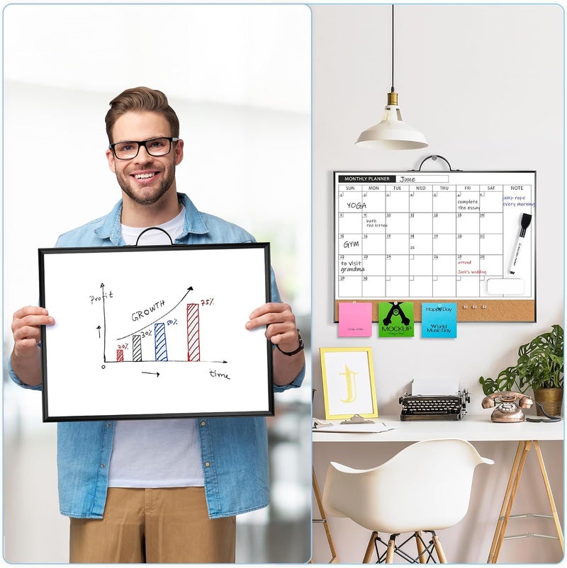 ARCOBIS Monthly Calendar Whiteboard Dry Erase Cork Board Combination for Wall, 12"x16" Magnetic Dry Erase Board, Double-Sided White Board, Portable Board for Planning, Office, School, Home, Black - Image 3