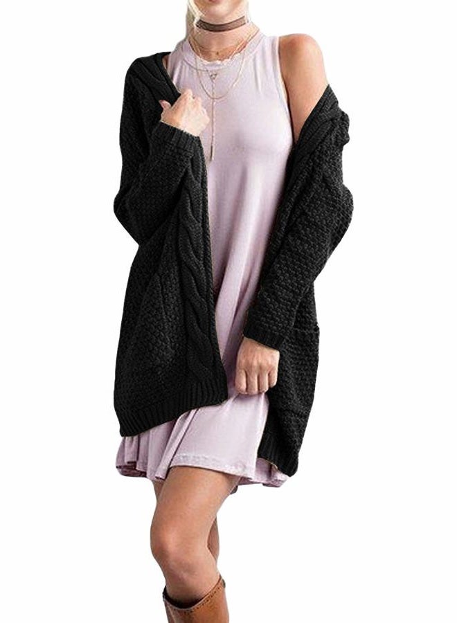 GRECERELLE Women's Loose Open Front Long Sleeve Solid Color Knit Cardigans Sweater Blouses with Packets Black-L - Image 3