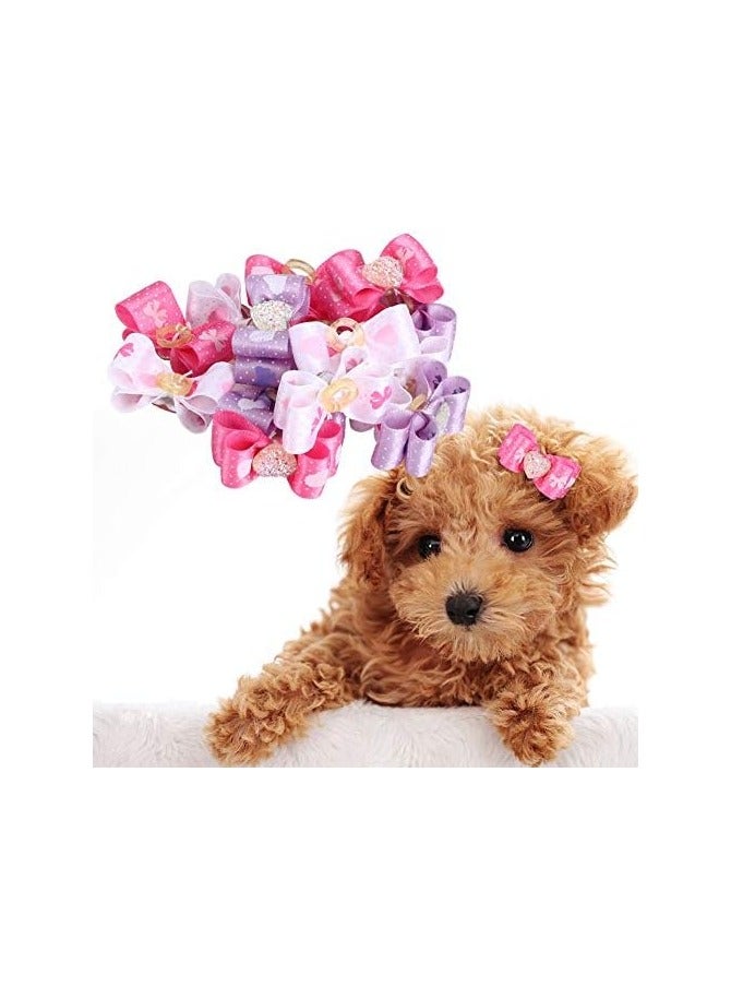 general 15 Pcs Pet Multicolour Hair Bow Bow Fashion Gradient Pet Grooming Products Poly with Rubber Ribs Fabric for Cats Medium Small Dogs - Image 5