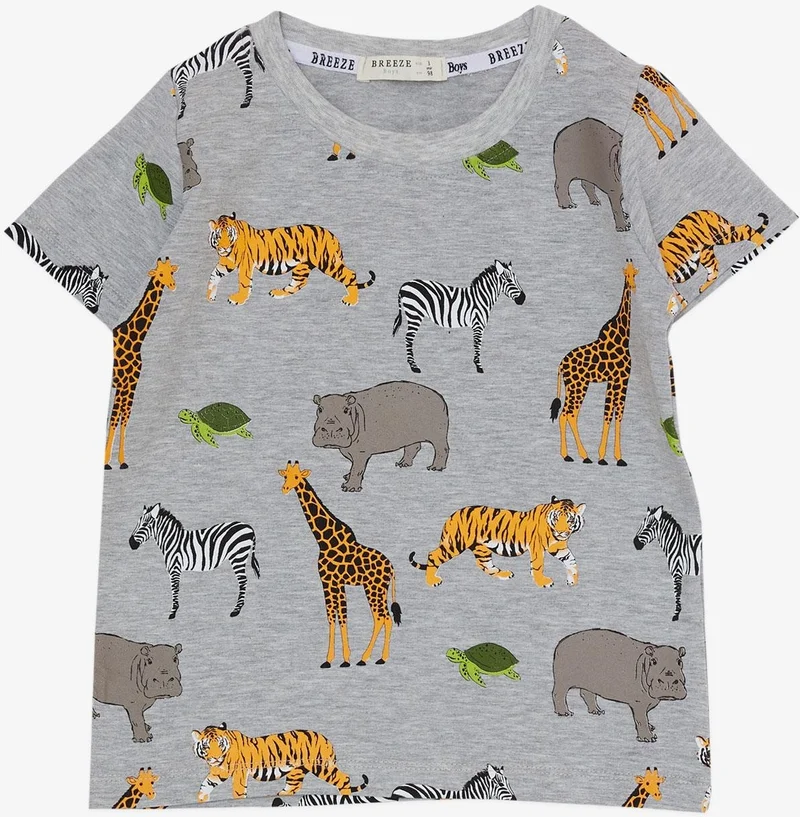 بريز Boy's Suit Shorts with Strong Animals Pattern 1.5-5 Years, Gray Melange