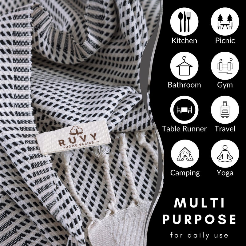 Ruvy Home Basics Turkish Hand Towels for Bathroom Set of 2 | 18"x40", Cotton | Decorative Towel for Bathroom, Kitchen, Dishcloth, Tea, Yoga, Face, Gym - Black - Image 4