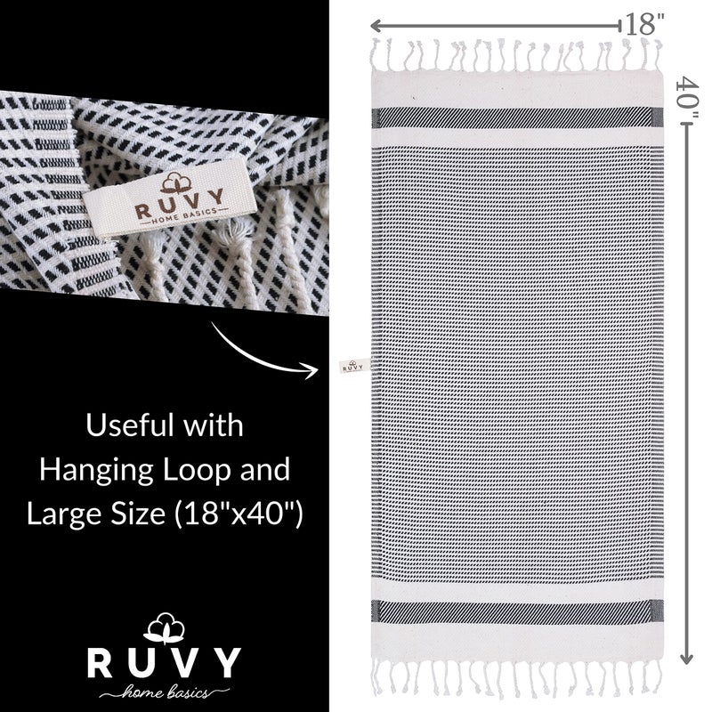 Ruvy Home Basics Turkish Hand Towels for Bathroom Set of 2 | 18"x40", Cotton | Decorative Towel for Bathroom, Kitchen, Dishcloth, Tea, Yoga, Face, Gym - Black - Image 3