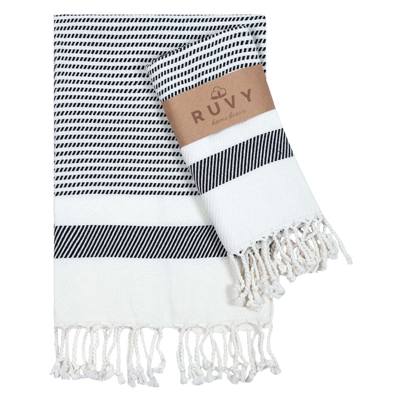 Ruvy Home Basics Turkish Hand Towels for Bathroom Set of 2 | 18"x40", Cotton | Decorative Towel for Bathroom, Kitchen, Dishcloth, Tea, Yoga, Face, Gym - Black - Image 1