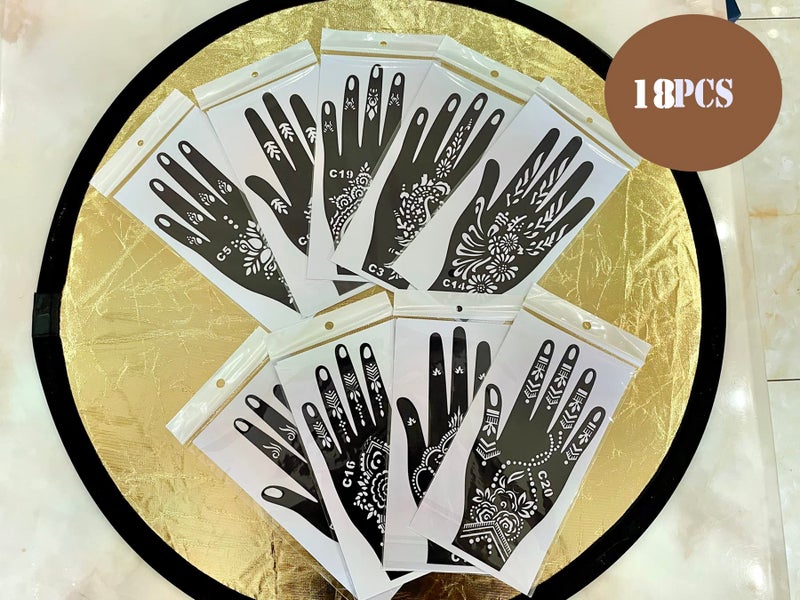PADOUN 18 Sheets of Henna Stencils for Hands - Indian and Arabian Temporary Tattoo Templates for Hand and Body Art - Image 2