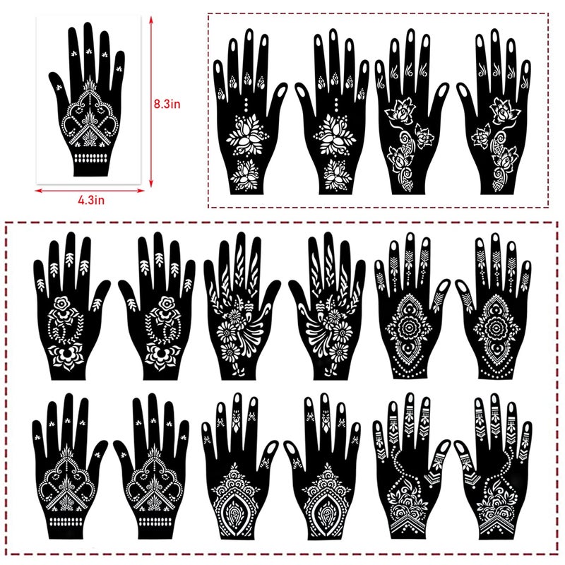 PADOUN 18 Sheets of Henna Stencils for Hands - Indian and Arabian Temporary Tattoo Templates for Hand and Body Art - Image 3