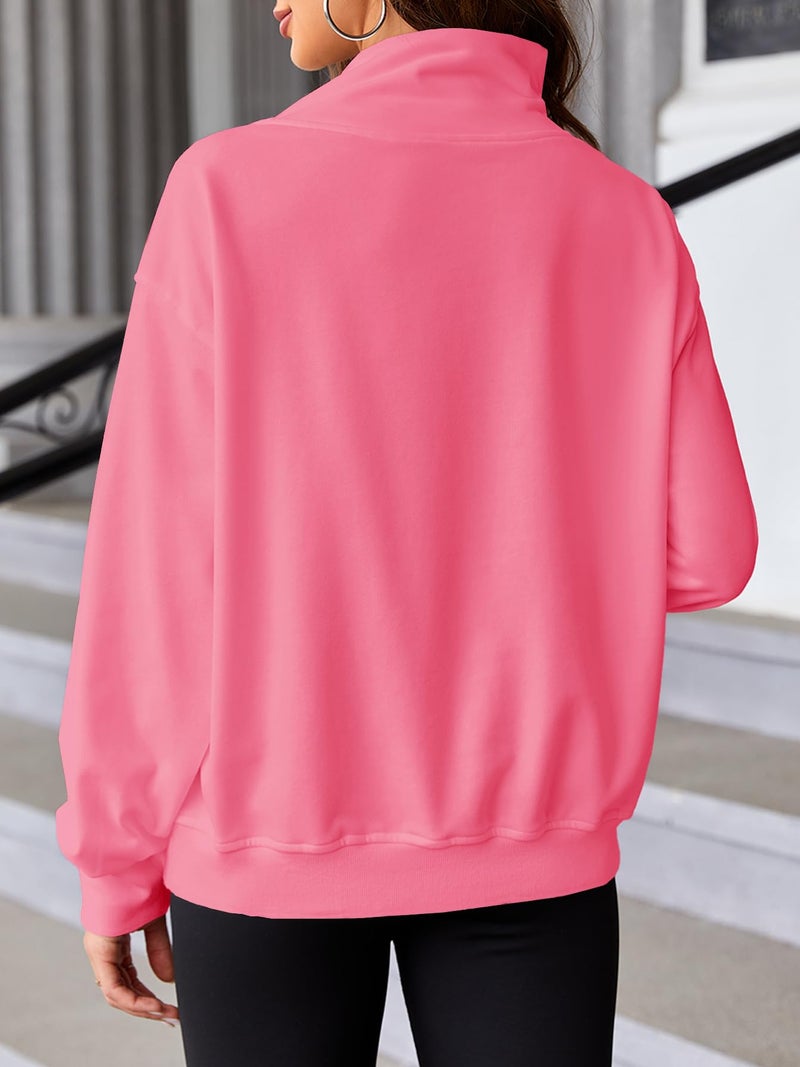 Fisoew Women's Oversized Turtleneck Sweatshirt Long Sleeve Pullover Casual Tops Pink - Image 3