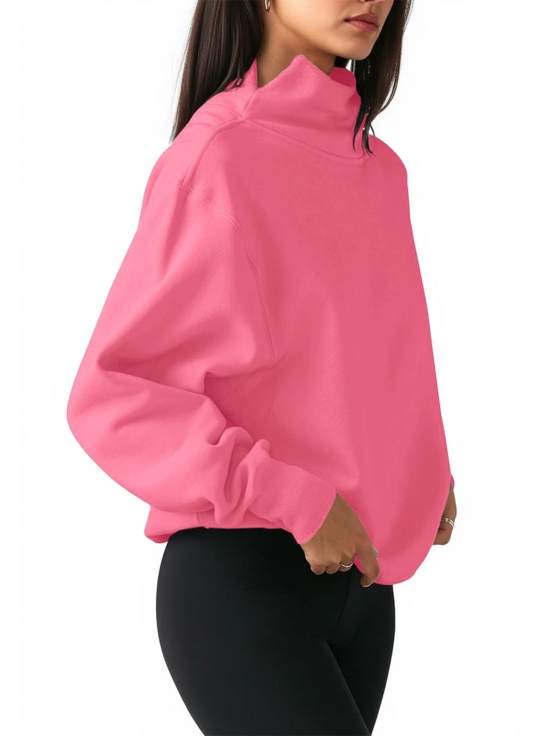 Fisoew Women's Oversized Turtleneck Sweatshirt Long Sleeve Pullover Casual Tops Pink - Image 2