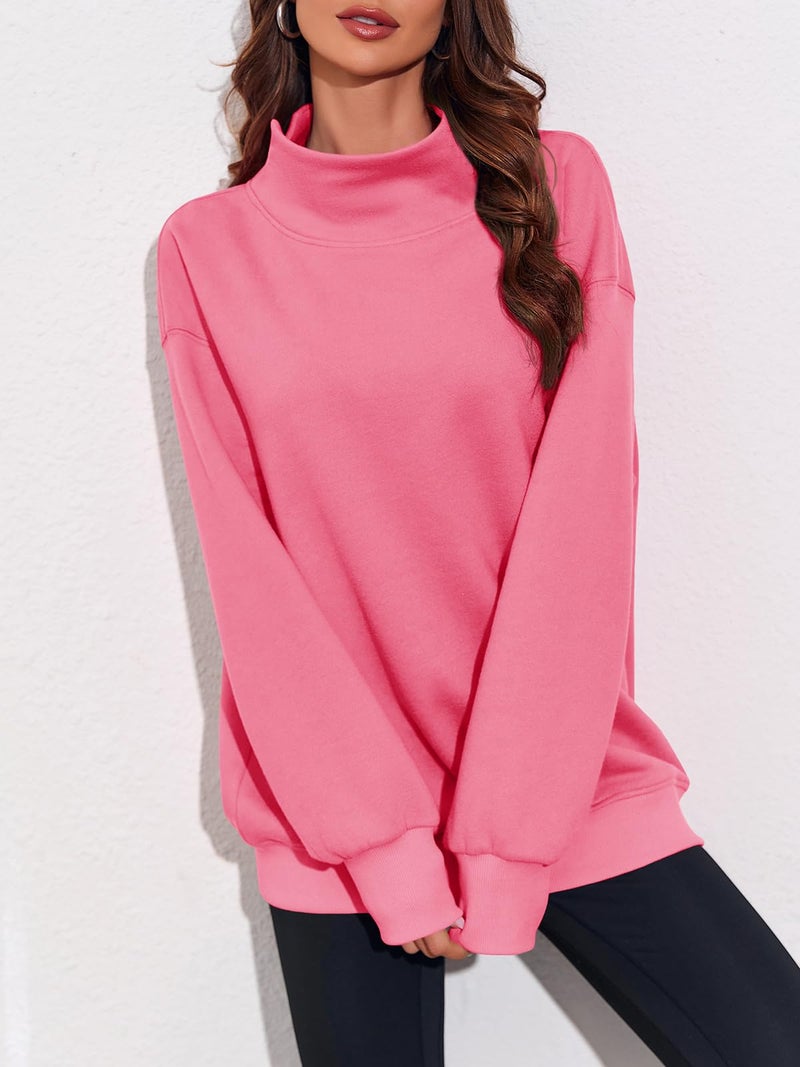 Fisoew Women's Oversized Turtleneck Sweatshirt Long Sleeve Pullover Casual Tops Pink - Image 5