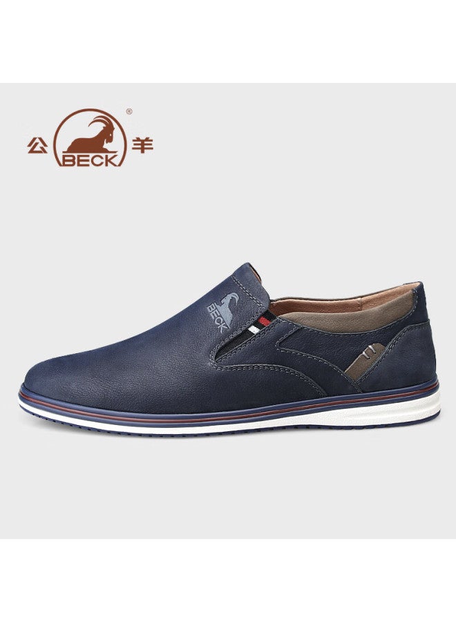 Gongyang Men's Loafers, Casual Leather Shoes, Business Shoes, Soft Leather, Soft Sole, Slip-on Driving Shoes, Blue, Size 44