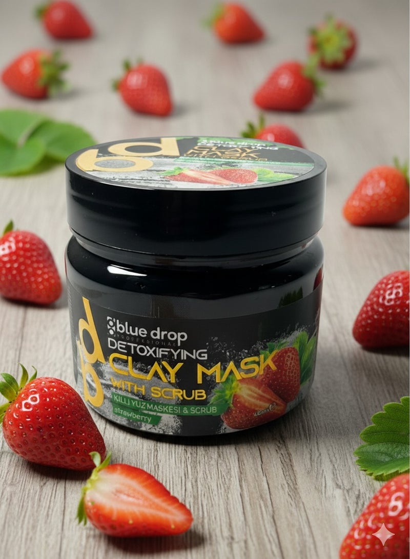 بلو دروب مقشر كلاي ماسك مع السكراب بالفراوله للوجه والجسم وماسك 480مل مناسب للبشرة الجافة - Image 3
