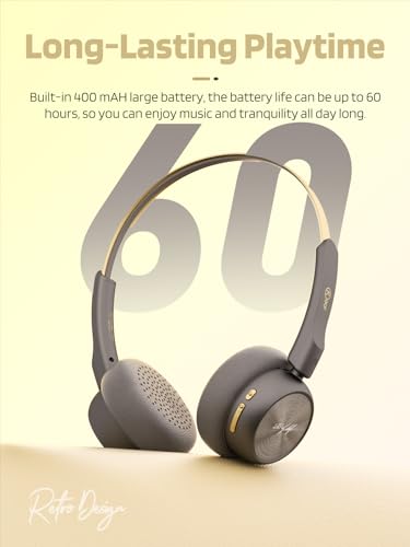 iKF-R1 Retro Headphones Bluetooth 5.4 Hi-Fi Sound Custom EQ via App 60H Playtime Comfortable Fit Multipoint Connection Lightweight Vintage Headphones (Black Gold) - Image 4