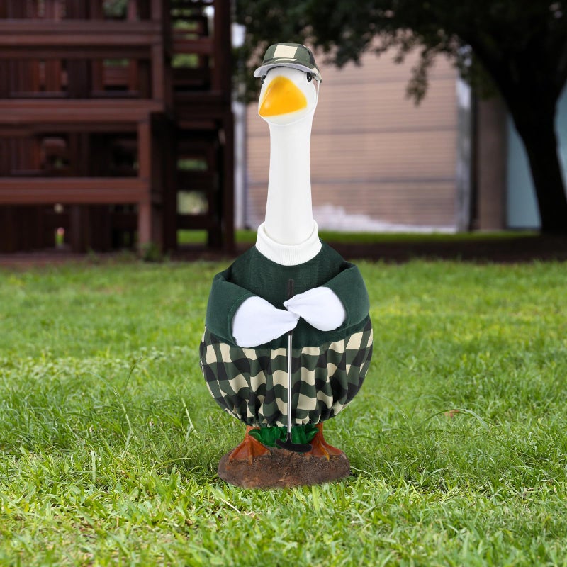 Arrowbash Golfer Goose Outfit Teeing Off Porch Yard Golfer Costume Clothes Fit for 23" Goose with Golf Clubs and Pins for Lawn Decor Outdoor Garden Patio Statue Art - Image 3