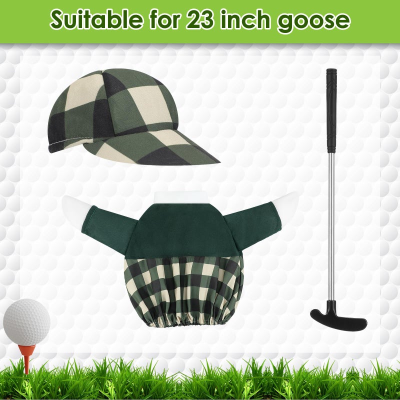 Arrowbash Golfer Goose Outfit Teeing Off Porch Yard Golfer Costume Clothes Fit for 23" Goose with Golf Clubs and Pins for Lawn Decor Outdoor Garden Patio Statue Art - Image 2