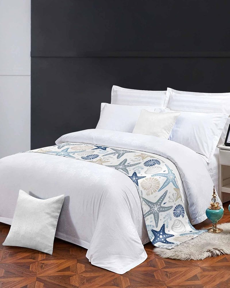 Homechoid Blue Khaki Coral Bed Runner for King Size Bed, Bedspread Protector Slipcover Bed Scarf for Foot Bed Runners u0026 Scarves for Bedroom Hotel 102x20 Spring Summer Coastal Starfish Beach Nautical Conch - Image 3