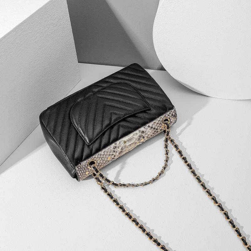 Elegant Elegant Snakeskin Fashion Women's Shoulder Bag Classic Chanel Style Chain Shoulder Crossbody Underarm Leather Women's Bag - Image 5