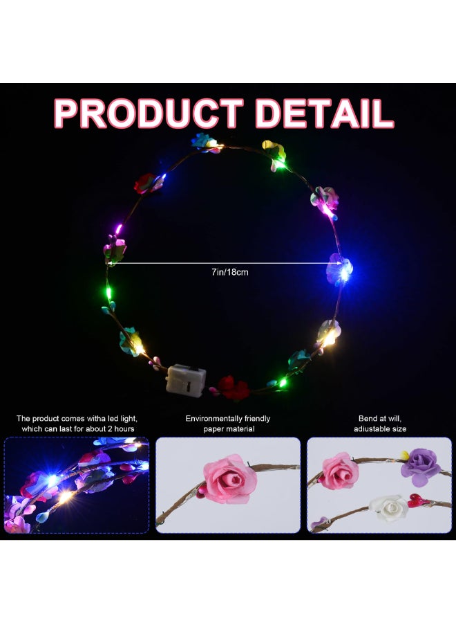 QSJQllo 20 Pcs LED Flower Crowns HeadbandsLight Up Headbands For WomenGlow In The Dark Headband WreathSuitable For BirthdaysWeddings Halloween Christmas RolePlaying Beach Parties - Image 4