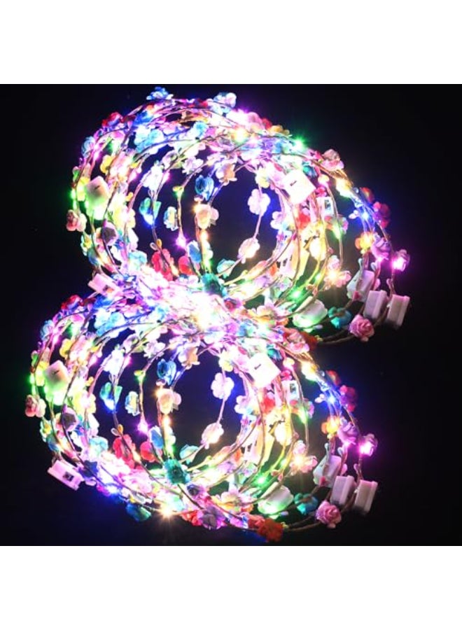 QSJQllo 20 Pcs LED Flower Crowns HeadbandsLight Up Headbands For WomenGlow In The Dark Headband WreathSuitable For BirthdaysWeddings Halloween Christmas RolePlaying Beach Parties - Image 1