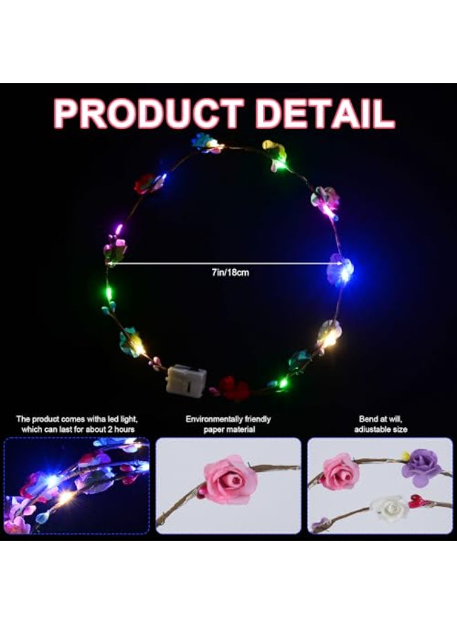 QSJQllo 20 Pcs LED Flower Crowns HeadbandsLight Up Headbands For WomenGlow In The Dark Headband WreathSuitable For BirthdaysWeddings Halloween Christmas RolePlaying Beach Parties - Image 3