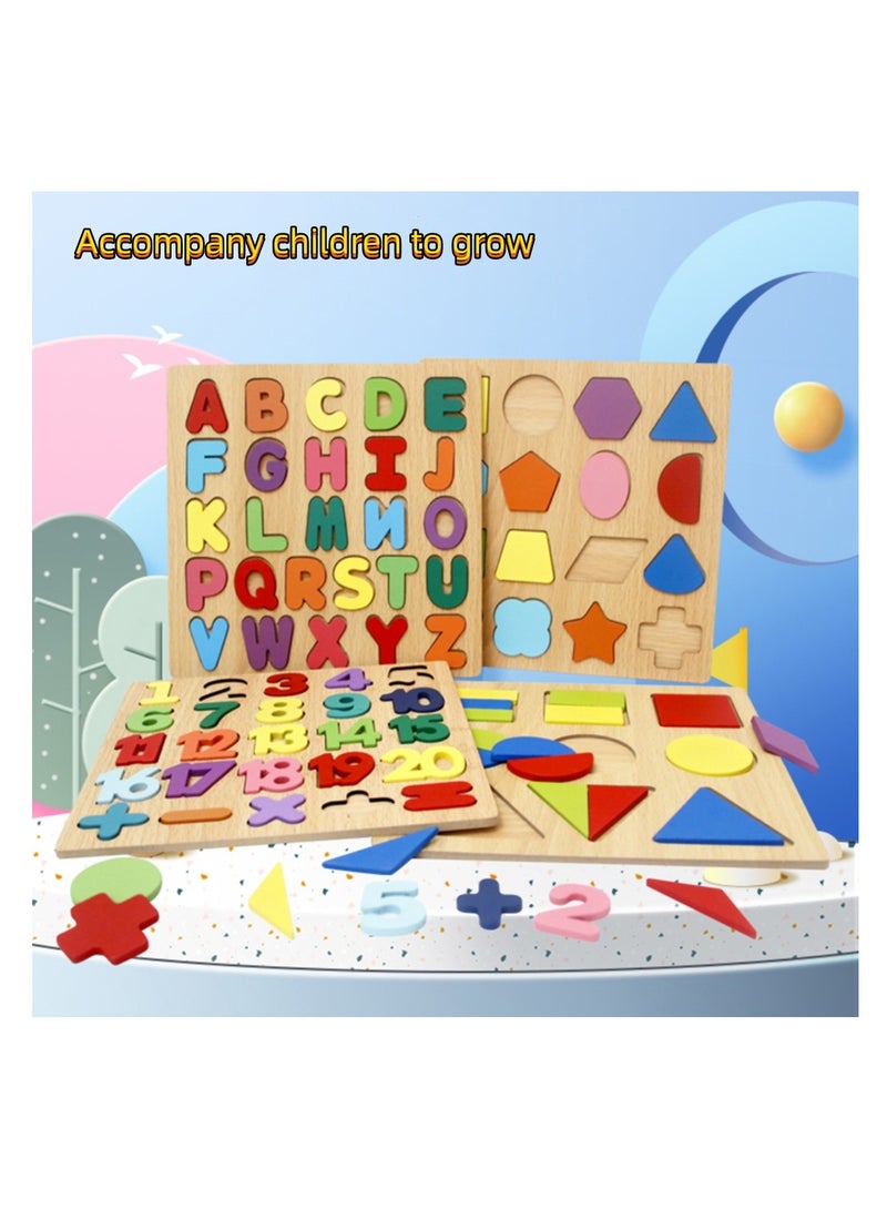 Literacy Puzzle Jigsaw Puzzle Wooden Children Number Board Letter Board Puzzle Geometric Shape Pairing Hand Grasping Panel Early Educational Toys Numbers, Letters, Math, Shapes (shapes) - Image 2