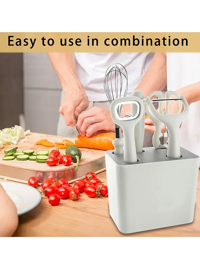 6 Piece Kitchen Gadgets Set with Bottle Peeler, Opener, Whisk, Fruit Knife, Scissors and Decorative Storage Base, Bottom Filter Screen Design