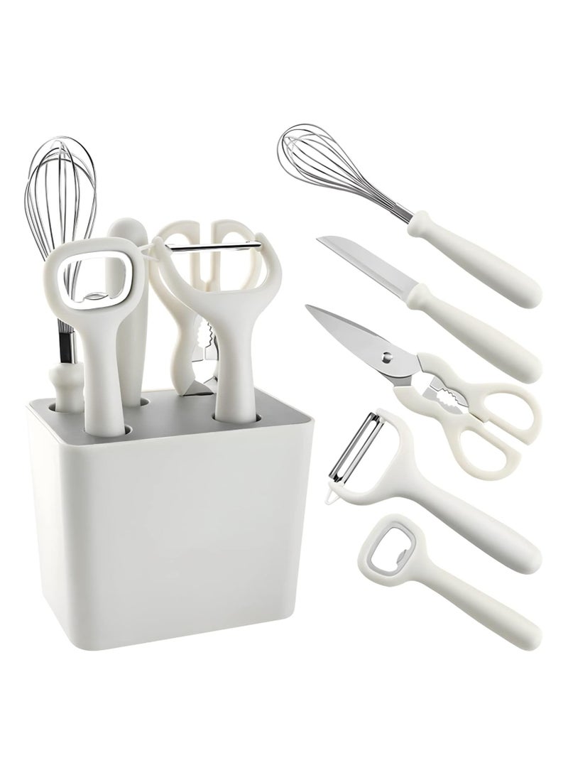 6 Piece Kitchen Gadgets Set with Bottle Peeler, Opener, Whisk, Fruit Knife, Scissors and Decorative Storage Base, Bottom Filter Screen Design  - Image 1
