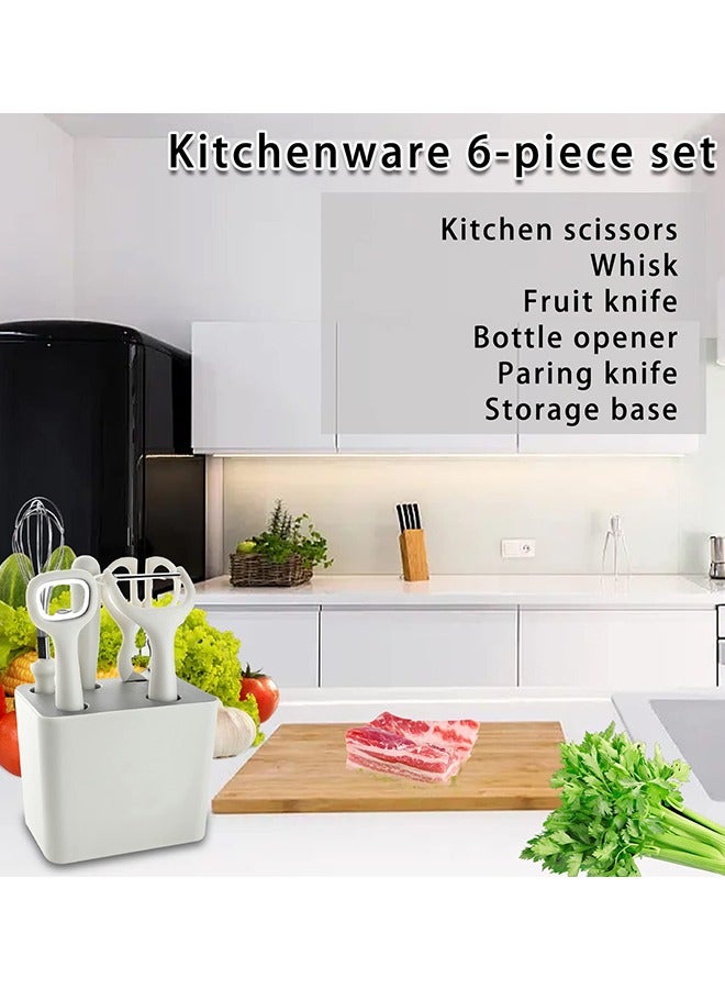 6 Piece Kitchen Gadgets Set with Bottle Peeler, Opener, Whisk, Fruit Knife, Scissors and Decorative Storage Base, Bottom Filter Screen Design  - Image 3