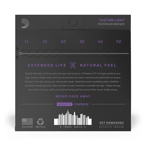 D'Addario XT Phosphor Bronze Acoustic Guitar Strings, Custom Light, 11-52 - Image 2