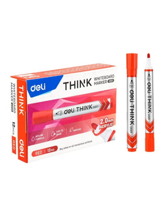 Deli EU00140 Whiteboard Marker Red 12pcs/box– ideal for classrooms, meetings, and whiteboard writing - Image 1