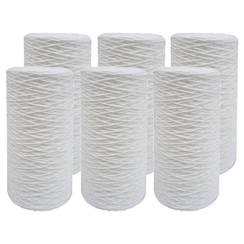 Tier1 5 Micron 10 Inch x 45 Inch  6Pack String Wound Polypropylene Whole House Sediment Water Filter Replacement Cartridge  Compatible with Liquatec SWF451001 Pentek 35521343 Home Water Filt