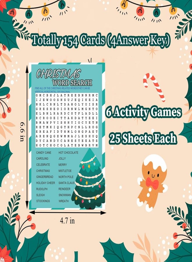 ام ال او ال ام مجموعة ألعاب عيد الميلاد من MLOLM، 154 قطعة، ألعاب بطاقات حفلات عيد الميلاد للعائلة، البحث عن الكلمات، ألغاز الكلمات المتقاطعة، فك الشفرات، لوازم حفلات عيد الميلاد الشتوية - Image 4