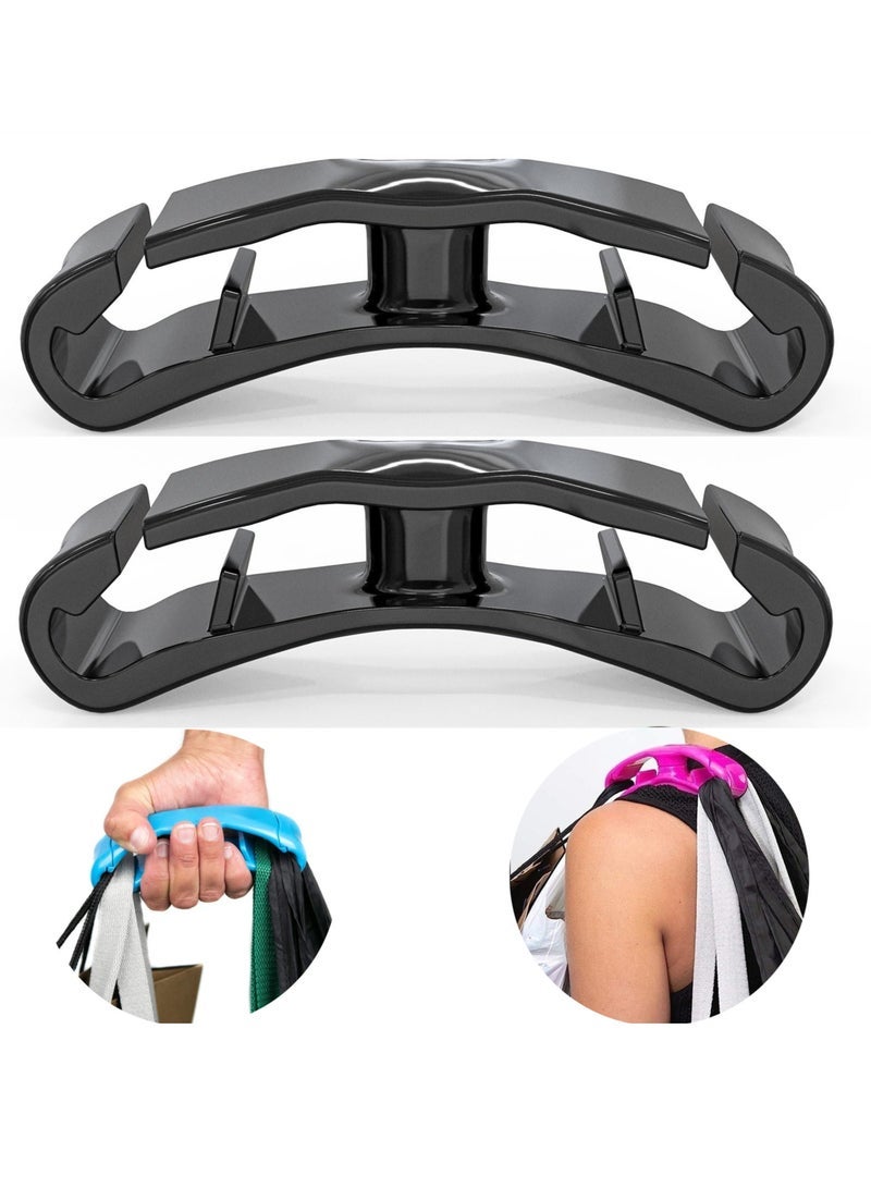 كابتن تيك مقبض حامل حقيبة البقالة، عبوتان، قبضة وسادة ناعمة، حامل حقيبة بلاستيكية بدون استخدام اليدين، مثالي للتسوق، حل سهل الحمل، أسود - Image 1