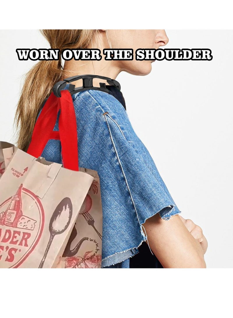 كابتن تيك مقبض حامل حقيبة البقالة، عبوتان، قبضة وسادة ناعمة، حامل حقيبة بلاستيكية بدون استخدام اليدين، مثالي للتسوق، حل سهل الحمل، أسود - Image 3