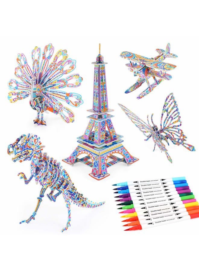 BEARUN 3D Coloring Puzzle Set, Arts and Crafts for Girls and Boys Age 6 7 8 9 10 11 12 Year Old, Fun Educational Painting Crafts Kit with Supplies for Kids, Birthday Toy Gift for Kids - Image 1