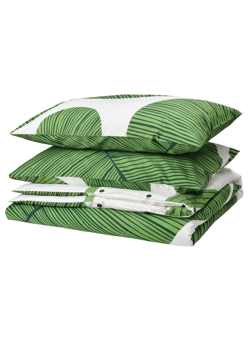 IKEA FRAKTA - Duvet cover and 2 pillowcases - white/green - 240x220/50x80 cm - Image 1