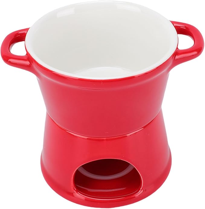 Red Chocolate Fondue Mug 300ml Ceramic Butter Warmer with Stainless Steel Fork for Date Night Birthday Gifts - Image 1