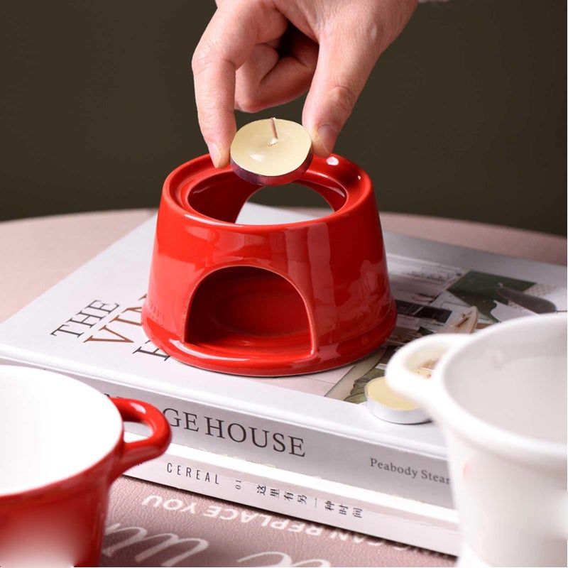 Red Chocolate Fondue Mug 300ml Ceramic Butter Warmer with Stainless Steel Fork for Date Night Birthday Gifts - Image 5
