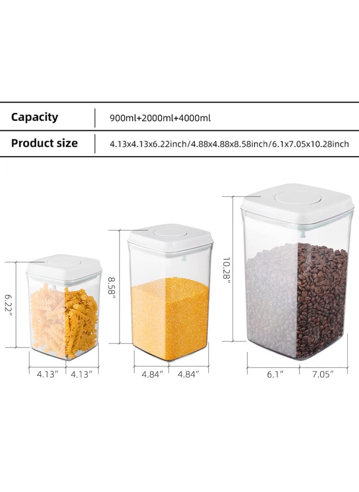 BPA Free Airtight Food Storage Container Set of 900ml, 2000ml and 4000ml Pop Up Containers for Rice, Coffee, Flour, Sugar and Cereals