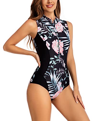 YATEEN Womens Rash Guard Zip Front Sleeveless One Piece Swimsuit - Image 5