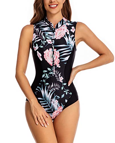 YATEEN Womens Rash Guard Zip Front Sleeveless One Piece Swimsuit - Image 3