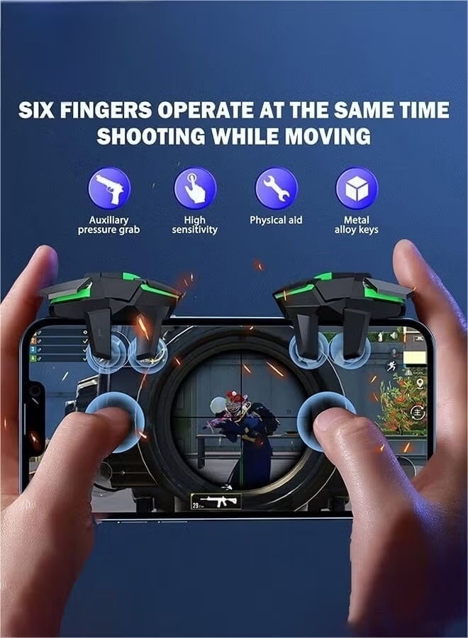 Mobile Game Controller Trigger, PUBG Accessories 6 Finger Trigger, High Sensitivity and 4 Metal on, Non-slip and Human Body Design with 2 Finger Sleeves - Image 4