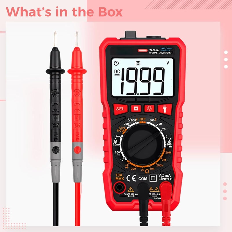 Pocket Digital Multimeter, Auto-Ranging Precise Multi Tester for Home Use, with Test Lead, Measures Ac/Dc Voltage, Current, Resistance, Capacitance, Frequency - Image 5