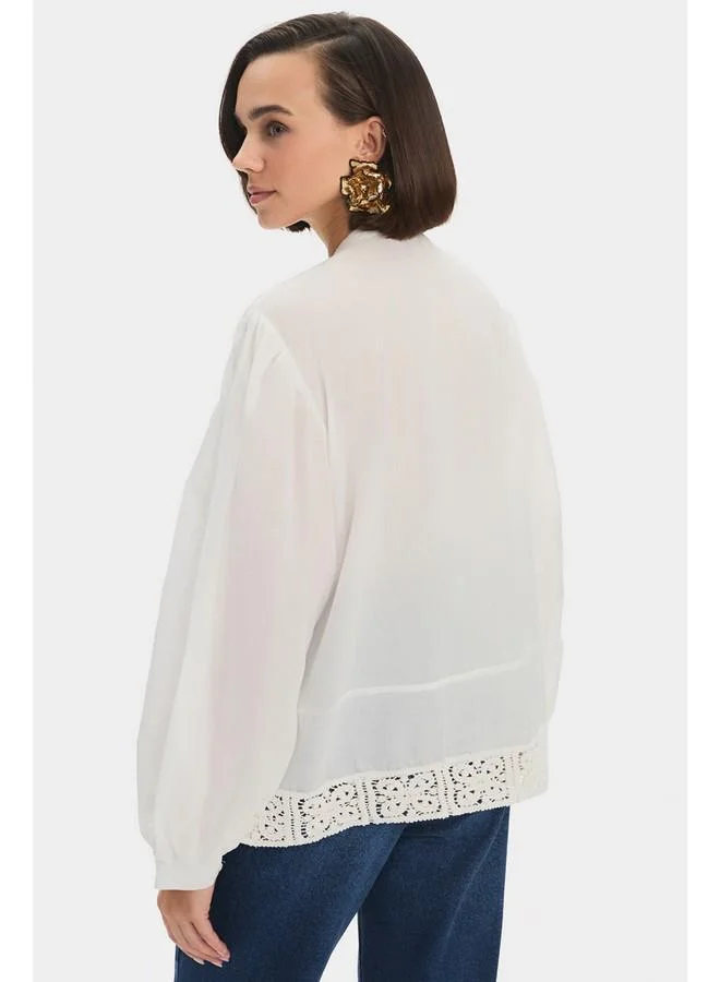 JUNE June Women Oversize/Loose Fit 100% Cotton Embroidered Detailed Shirt White