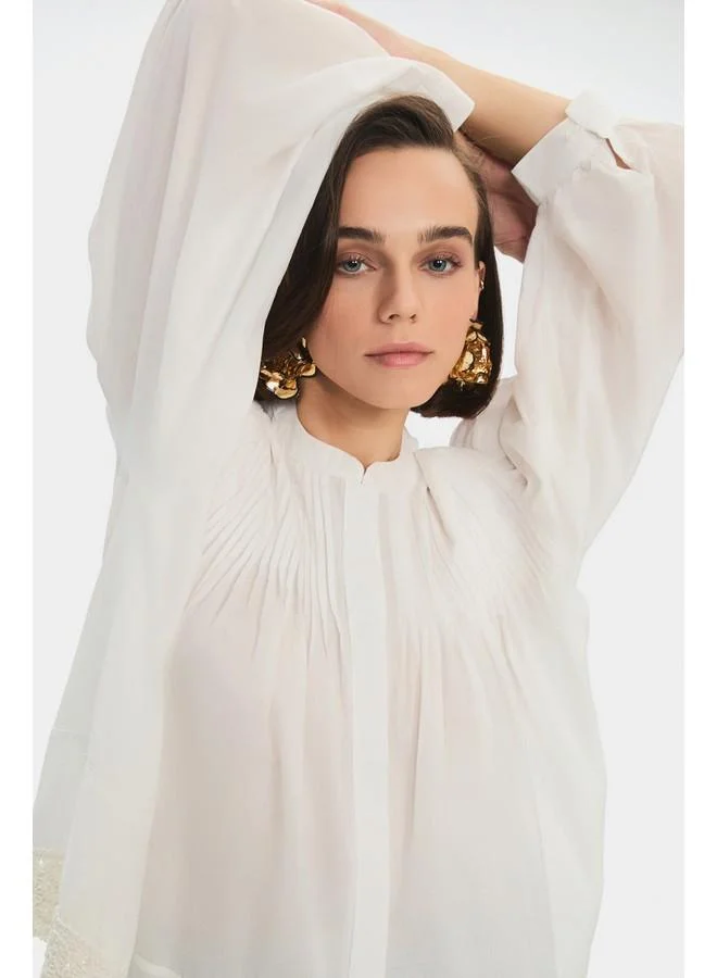 JUNE June Women Oversize/Loose Fit 100% Cotton Embroidered Detailed Shirt White