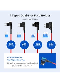 AZDOME 3-Lead ACC Hardwire Kit JYX05 Type-C Port for GS63HPro/GS63Pro/M580/M300S Dash Cam, 11.5ft with Fuse Kit, for Dash Camera 24H Parking Monitor, Converts 12V-24V to Output 5V/2.5A Max, Low Voltage Protection  - Image 2