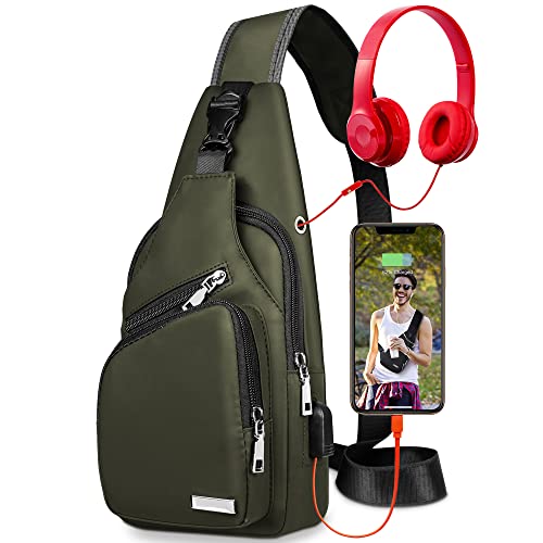 Codoule Waterproof Sling Bag Crossbody Backpack for Men Women Sling Backpack Hiking Daypack Multipurpose Cross Body Chest Bag with USB Charger Hole & Headphone Hole for Outdoor Walking Travel(ArmyGreen) - Image 1