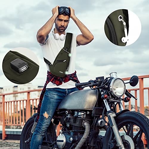 Codoule Waterproof Sling Bag Crossbody Backpack for Men Women Sling Backpack Hiking Daypack Multipurpose Cross Body Chest Bag with USB Charger Hole & Headphone Hole for Outdoor Walking Travel(ArmyGreen) - Image 3