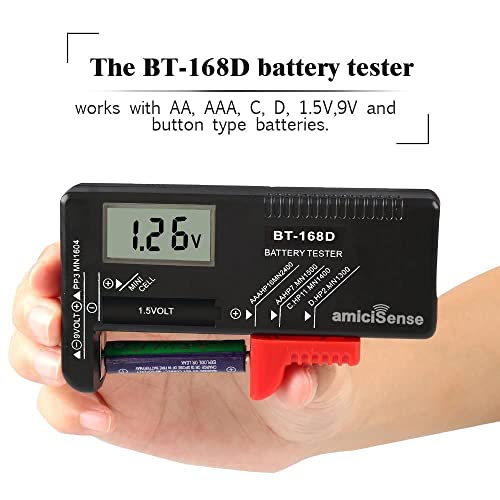 amiciSense Digital Battery Tester Bt-168D Voltage Indicator For 1.2V-4.8V Aa Aaa C D 9V 3V 18650 16340 14500 Lithium Battery, Battery_powered, Black - Image 2