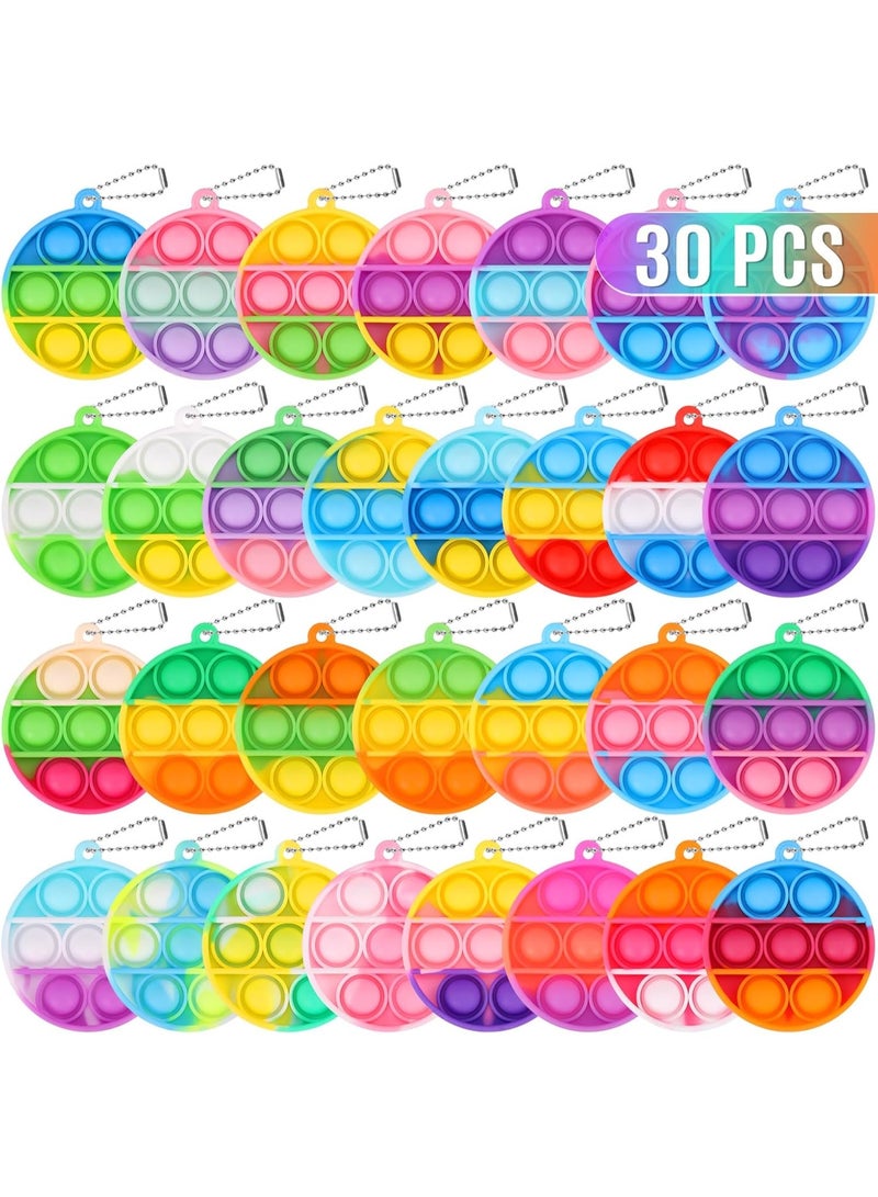 30 Pack Mini Pop Fidget Keychain, Kids Party Favors Fidget Toys Bulk, Its Birthday Party Favors for Kids 4+ Year Small Kid, Classroom Prizes Fidgets It Bubbles Poppers(Circle) - Image 1
